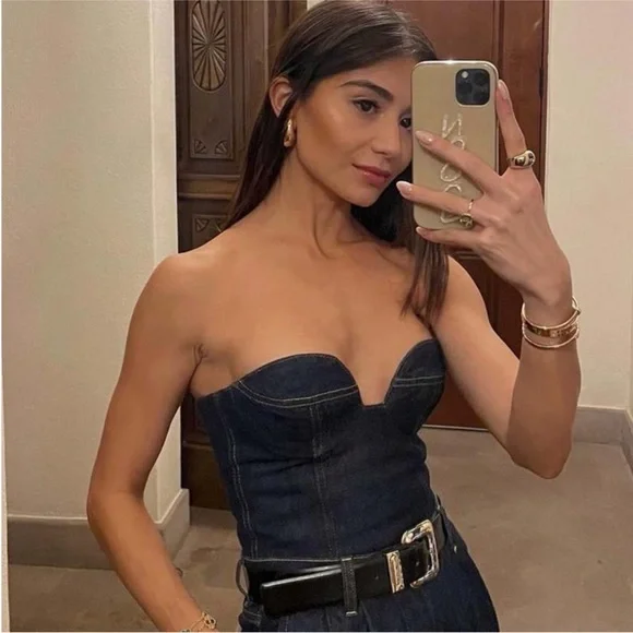 NWOT ZARA ZW BUSTIER WITH CONTRAST TOPSTITCHING - Picture 4 of 11